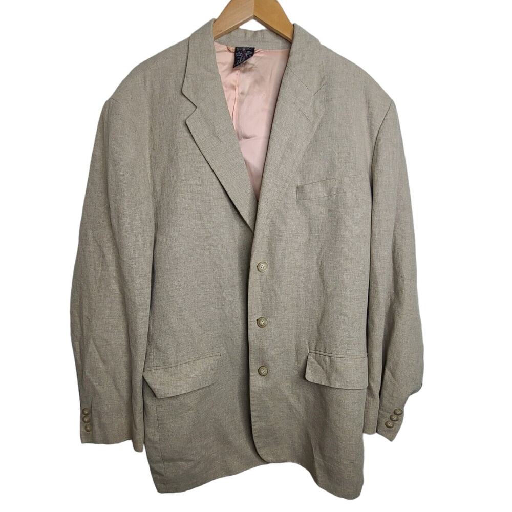 Claiborne Men's Size 42L Tan Linen Blend Blazer Sports Jacket 3 Button - Picture 1 of 9